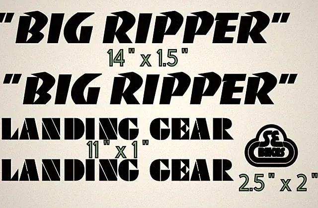 5 Piece BIG RIPPER Die Cut Vinyl Decal Set 60+ Colors SE Racing PK BMX Bikes