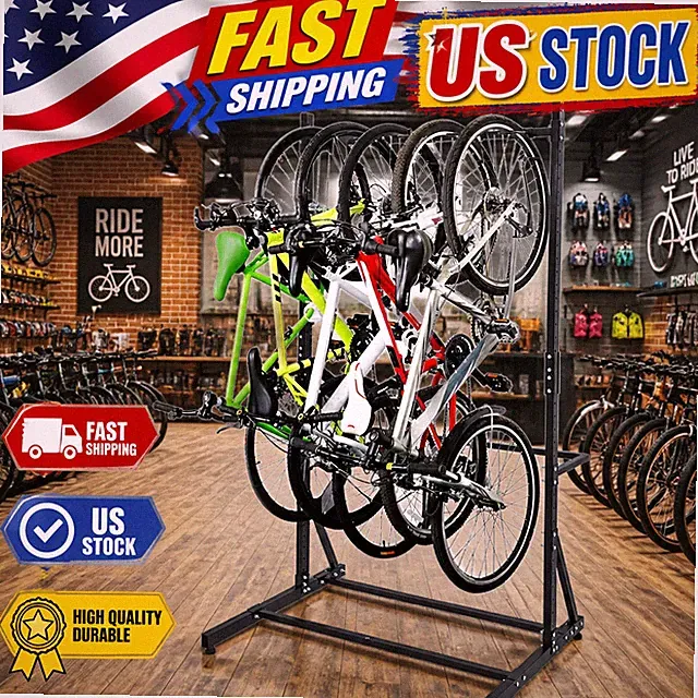 Freestanding Vertical Bike Rack for 5 Bicycles-Adjustable Upright Bike Stand