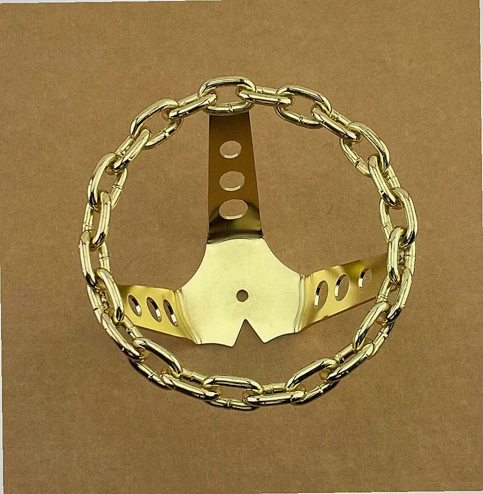 NEW! VINTAGE 5" LONG BICYCLE LOWRIDER STEEL CHAIN STEERING WHEEL IN GOLD.