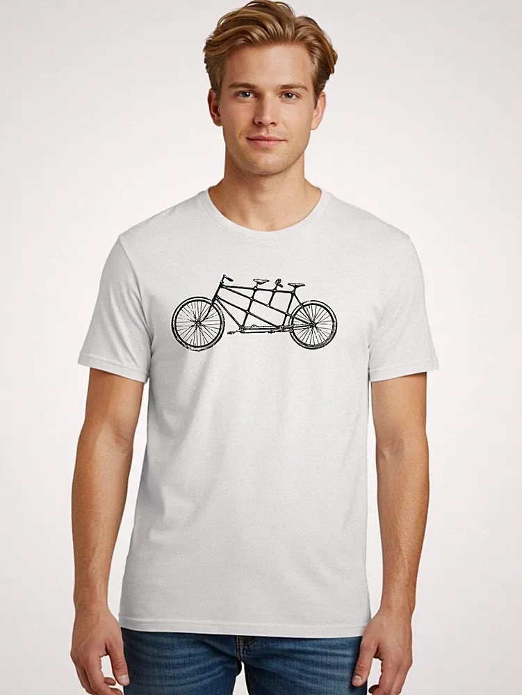 Tandem-Bicycle Mens Graphic Tee, 100% Cotton, Casual Summer Wear