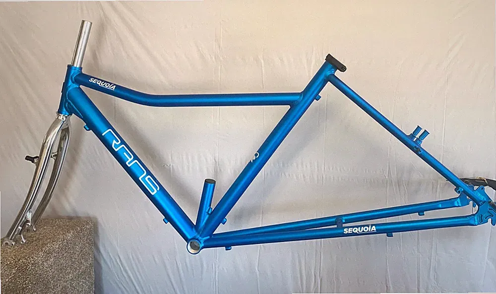 Touring Bicycle Frameset, RANS crank forward, Frost Blue, cruiser