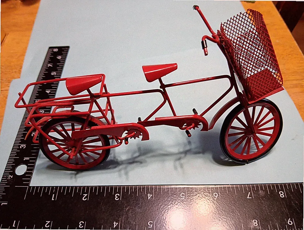 VINTAGE TANDEM BIKE RED METAL BICYCLE SHELF ART DOUBLE BIKE 8 1/2" X 5"